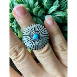 Navajo-Made Fine Jewelry Kingman Turquoise & Sterling <b>Silver</b> <b>Statement</b> <b>Ring</b> Size 6.25 for Everyday Wear - Product Image 2