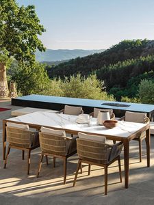 Table de salle à manger d'extérieur de luxe en teck massif, résistante aux intempéries, avec design à lattes, mobilier de salle à manger moderne haut de gamme pour villa, cour et patio - Product Image 2