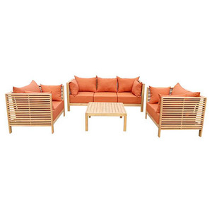 Ensemble de canapés modernes Caterine en teck avec coussins imperméables résistants aux intempéries, meubles d'extérieur durables pour usage hôtelier - Product Image 1