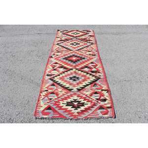 Tapis de 3,2 x 8,7 pieds, tapis turc vintage, tapis persan rouge Kilim - Product Image 1