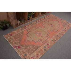 Vintage Turkish Rug 3.9 X 8.2ft Orange Green Patchwork Design Wool Flat Weave Technique Latex for Living Room Decorations - Product Image 5