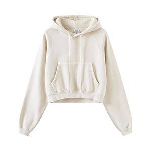 Haut court uni délavé vintage 360gsm, sweats à capuche ajustés et lourds pour femmes, streetwear personnalisé pour femmes - Product Image 1