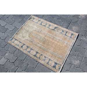 Turkish 2.4x3.1 ft Rug, Small Vintage Rug, <b>Brown</b> Blue Bordered <b>Wool</b> Rug - Product Image 2