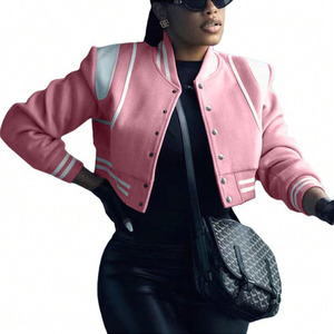 Chaquetas Universitarias Rosa Pastel para Mujer, Cortas, Bordadas, Transpirables, Diseño de Paneles Suaves, Ropa Exterior Universitaria, Estilo Béisbol, Moderno - Product Image 1