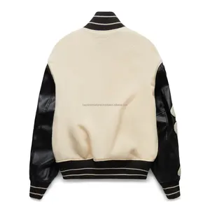 OEM Custom Men's Varsity Jacket Red and <b>White</b> with Stand Collar Embroidery Front Logo-<b>Wool</b>/Polyester Shell - Product Image 2