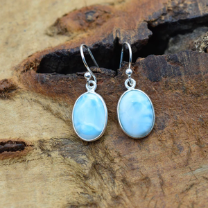 Boucles d'oreilles Larimar Offres Spéciales 925 argent Sterling crochet de pierres précieuses naturelles à la main forme ovale boucles d'oreilles cadeau d'anniversaire bijoux - Product Image 1