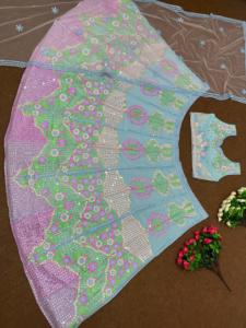 El último diseñador Fab Zone de alta calidad Faux Georgette y Silk Saree Mirror Work Lehenga Choli para adultos para fiestas - Product Image 3