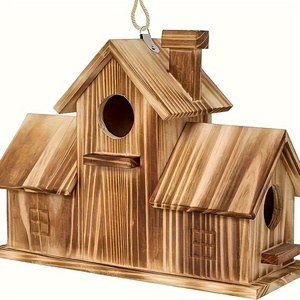 Casa de Pájaros de Madera Natural para Exteriores, con 3 Agujeros, Hecha a Mano, Colgante, para Jardín, Patio Trasero o Terraza - Product Image 1