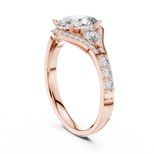 แหวนหมั้นและแต่งงานหรูหราสำหรับผู้หญิง ประดับเพชรทรงหยดน้ำและมอยส์ซาไนต์ทรงรี 3 เม็ด รับรองโดย IGI สีโรสโกลด์คลาสสิก - Product Image 1