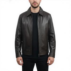 Veste en cuir épaisse pour homme LEATHER TEX, en cuir de mouton souple, style streetwear, hiver, avec col rabattable traditionnel, service OEM - Product Image 1