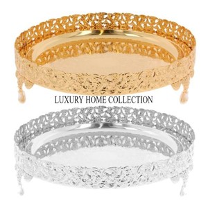 Bandeja de espejo de cristal de metal de lujo de Estilo Vintage para la exhibición de tocador de decoración otomana y decoraciones sofisticadas para el hogar - Product Image 4