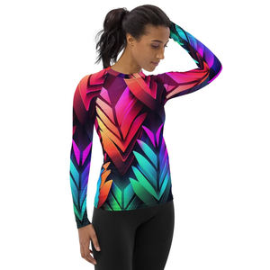 Top vente femmes Spandex Nylon Rash Guard chemises Sublimation personnalisée imprimé partout col rond manches longues Rash Guards vente - Product Image 6