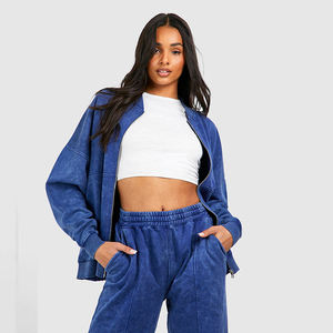 Ensemble de survêtement d'hiver pour femme en coton rayé, style décontracté, imprimé délavé à l'acide, brodé, personnalisé, modèle 2026 - Product Image 3