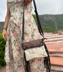 Cheveux usinés à la main sur la peau fourrure cuir frange sac à main femmes élégantes coloré outillage cuir sac à bandoulière taille idéale sacs à bandoulière - Product Image 3