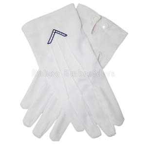 REGALIA MASÓNICA GUANTES DE ALGODÓN BLANCO LOGOTIPO BORDADO CUADRADO Y COMPÁS - Product Image 5