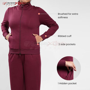 Conjunto de chándal de poliéster para mujer, conjunto de dos piezas para correr con chaqueta con cremallera y pantalones de cintura alta, chándal elegante de poliéster para mujer - Product Image 4
