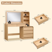 Coiffeuse OEM avec 5 tiroirs, miroir LED tactile, station de charge et étagère réglable pour chambre à coucher