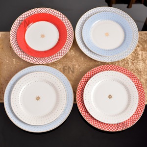 Luxury Gold Inlay Florals Patterned Ceramic <b>Sets</b> Sustainable Dishwasher Safe Blue White Series Western Vegetable Dessert Plates - Product Image 1