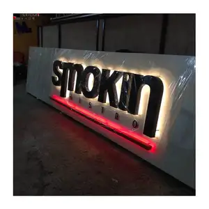 Panneau d'affichage à LED avec logo 3d en acier inoxydable rétroéclairé personnalisé panneau d'affichage extérieur en acrylique 3d lumière à LED panneau d'affichage de magasin