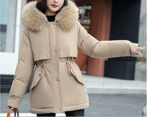 Parka d'hiver longue pour femme, capuche en fausse fourrure, couleur unie, coupe-vent, imperméable, fermeture éclair, décoration boutonnée, grande taille, coton - Product Image 4