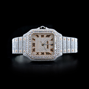Haute qualité de luxe mode affaires affichage analogique VVS clarté Moissanite diamant clouté verre acier inoxydable résistant à l'eau - Product Image 1