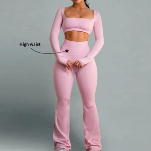 ชุดออกกำลังกายเล่นฟิตเนส2ชิ้นเอวสูงสำหรับผู้หญิงชุดออกกำลังกายเล่นฟิตเนสโยคะฟิตเนสยิมระบายอากาศได้น้ำหนักเบา - Product Image 4