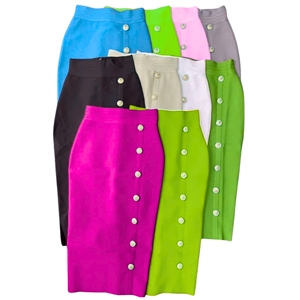 Falda Midi de talla grande para mujer con botones cubiertos a la moda Falda Midi de Talla Grande para mujer - Product Image 3