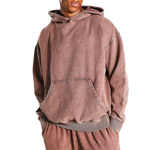 Sweat à capuche surdimensionné en coton mélangé de haute qualité pour hommes, vêtements de rue de base, pull d'hiver teint en plaine - Product Image 1