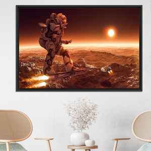 Impression sur toile d'astronaute au style surréaliste moderne : décoration murale élégante et artistique, toile encadrée noire - Product Image 1