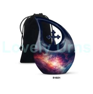 Urna conmemorativa de cremación con gota de lágrima de Cruz de galaxia de aluminio negro para cenizas humanas Urna funeraria decorativa con bolsa de terciopelo gratis - Product Image 3