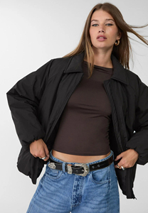 Haute qualité noir OEM femmes col doudoune fermeture éclair complète manches longues solide bulle hiver veste respirant tricoté - Product Image 4