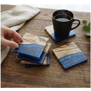 Premium Wooden and <b>Blue</b> Epoxy Resin River <b>Coasters</b> Handmade Drink <b>Coaster</b> Set with Storage Holder for Home Decor Export Quality - Product Image 5