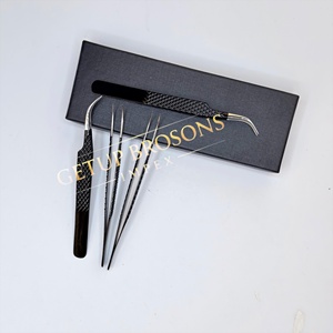Pince à épiler pour cils GETUP BROSONS IMPEX GBI-EET-2691, couleur noire, pointe en fibre argentée, acier inoxydable, antistatique, durable, lisse, 10 mm - Product Image 2