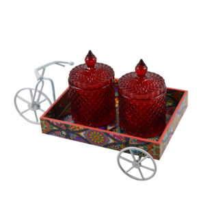 Ensemble de trois pots à biscuits en verre et en métal, finition plaquée et peinte, décoration d'intérieur, pots à servir pour aliments - Product Image 3