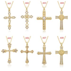 Fengyuan fabbrica Custom Hip-hop collana religiosa cristiana Unisex ottone Micro intarsio zircone croce ciondolo argento/placcato oro - Product Image 5
