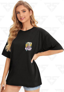 T-shirts à manches courtes en coton pour femmes T-shirts amples avec logo et design personnalisés OEM pour dames à col rond - Product Image 6