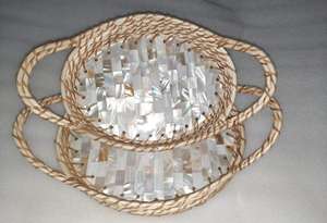 Square Modern Rattan Mother of Pearl Inlaid Food Serving <b>Tray</b> Seashell Coffee Table Vanity Coaster Placemats - Product Image 3