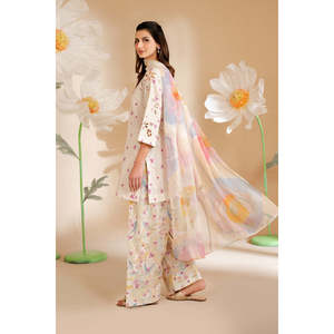 เสื้อชีฟอง IZNIK-3PC พร้อมผ้าคลุมไหล่พิมพ์ลายผ้าไหม และกางเกงพิมพ์ลายผ้าลอน พร้อมเสื้อปักลายแขนสามส่วน-BIC-052 - Product Image 2