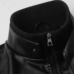 Venta al por mayor de chaqueta de cuero vintage con cuello levantado y capucha personalizada para hombre logotipo frontal de alta calidad de otoño - Product Image 4