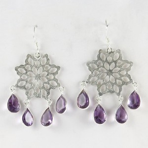 Pendientes de plata de ley 925 con flor auténtica y amatista púrpura, joyería de plata de ley 925, joyería India - Product Image 4