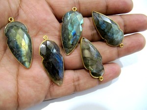 Chất lượng cao tự nhiên Labradorite grey hào nhoáng 15x40mm Cabochon kết nối vòng lặp đơn bezel bạc vàng đen mạ để làm - Product Image 3