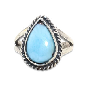 Diseñador de moda Natural Larimar 925 Plata de ley Piedra preciosa hecha a mano Anillo bohemio Joyería fina Hombres Mujeres Precio de fábrica al por mayor - Product Image 1