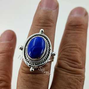 Handmade 925 Sterling <b>Silver</b> Women's <b>Statement</b> <b>Ring</b> with Blue Lapis Lazuli Gemstone Natural Lapis for Promises - Product Image 3