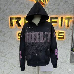 Sweat à capuche noir premium avec motif de points en strass, veste d'hiver streetwear personnalisée, sweat à capuche zippé décontracté personnalisé pour hommes - Product Image 5