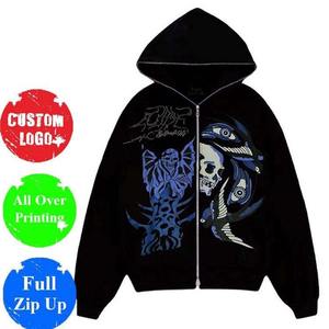 Vente en gros OEM nouveau design streetwear haut de gamme sweats à capuche avec logo personnalisé et fermeture à glissière complète et impression de lettres pour hommes sweat à capuche imprimé bouffant - Product Image 1