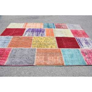 Patchwork Turkish Rug, 5.2x7.8 ft Vintage Rug, <b>Red</b> Patchwork <b>Wool</b> Rug - Product Image 4