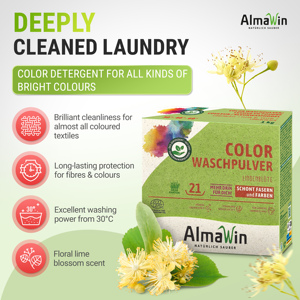AlmaWin RTS 2 Color Washing Powder Linden Blossom 1Kg - 21 Loads Vegan Organic <b>Laundry</b> <b>Detergent</b> Baby - Product Image 5