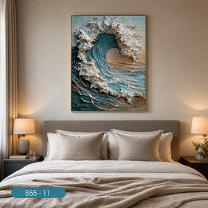 Peinture murale en soie artisanale de luxe, design vagues bruyantes, décoration intérieure blanche, Vietnam OEM ODM - Product Image 6