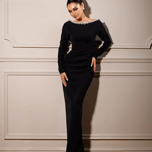 Caftán de lentejuelas y cuentas hecho a mano de poliéster ligero de talla grande, largo hasta el suelo, de manga larga, para bodas, fiestas y eventos nocturnos, al por mayor. - Product Image 1