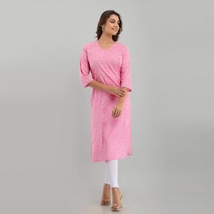 Vestidos de carrera Kurta rectos con estampado floral rosa para mujer (SHKUP1215) - Product Image 4